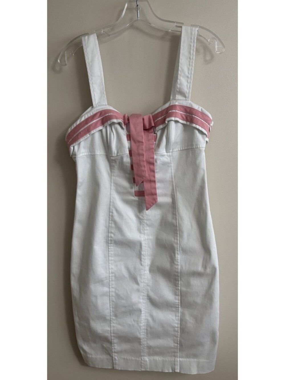 Betsey Johnson 6 Vintage White Cotton  Pin-Up  Sailor  Dress Coral Nautical Bow